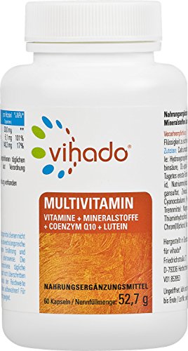 Vihado Multivitamin Tabletten hochdosiert – 26 Vitamine + Mineralstoffe + Q10 + Tagetes Erecta, 60 Kapseln, 1er Pack (1 x 52,7 g)