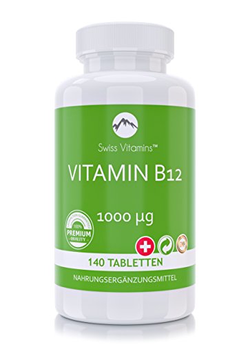 Swiss Vitamins – Vitamin B12 | 140 vegetarische Tabletten | 1000 µg hochdosiert | NEU | Stärkt den Energiestoffwechsel | Für gesundes Nerven- & Immunsystem, mehr Konzentration & geistige Leistungsfähigkeit