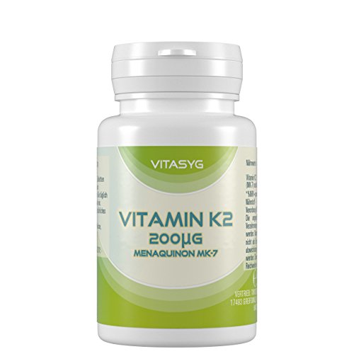 Vitasyg Vitamin K2 – Menaquinon MK7 200µg – hochdosierte 365 vegane Tabletten – Jahrespackung – Menachinon – Vitamin K, 1er Pack (1 x 51 g)