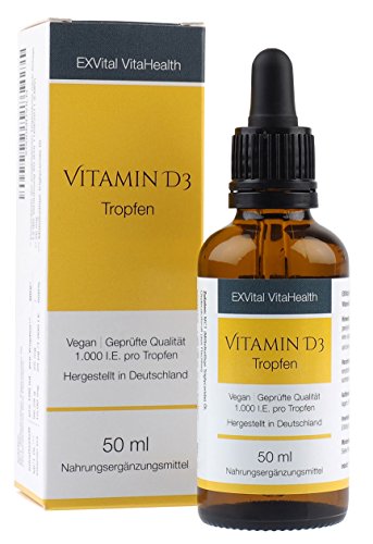 EXVital Vitamin D3 Tropfen Vegan- 25µg (1000 I.E. pro Tropfen) 1.350 Vegane Tropfen Vitamin D pro Flasche, 50ml in Premiumqualität, MCT ÖL