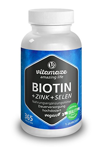 Biotin Haarwuchs + Selen + Zink für gesunde Haut, Haare & Nägel, 365 Tabletten