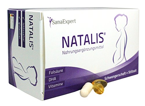 SanaExpert Natalis, Nahrungsergänzung mit DHA, Folsäure, Eisen, Vitamine bei Kinderwunsch, Schwangerschaft und Stillzeit, 90 Kapseln (67 g)