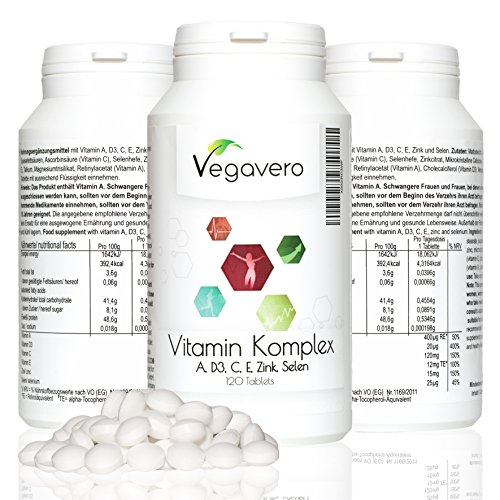 Vegavero Vitaminkomplex Multivitamin 160mg | 120 Tabletten | Kombipräparat mit Vitamin A, D3, C, E, Zink und Selen | Immunsystem ▪ Stoffwechsel ▪ Haut ▪ Haar ▪ Sehkraft | 4 Monatsvorrat | Vegan