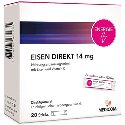 EISEN DIREKT 14 mg + Vitamin C – 20 Sticks – Nahrungsergänzung gegen Eisenmangel & Müdigkeit – Die Alternative zu Eisentabletten