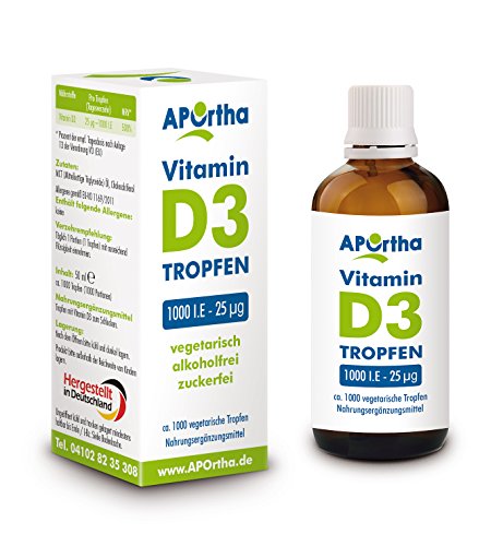 APOrtha Vitamin D3 1000 I.E – 25 µg, natürliche, vegetarische Tropfen zur Nahrungsergänzung, 50ml