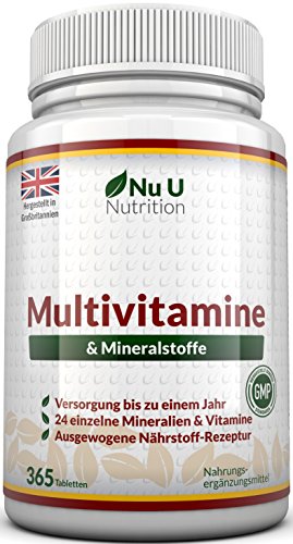 Multivitamine & Mineralien – 365 Tabletten von Nu U Nutrition (Versorgung bis zu einem Jahr) – 24 Vitamine und Mineralien für Frauen und Männer, Geeignet für Vegetarier